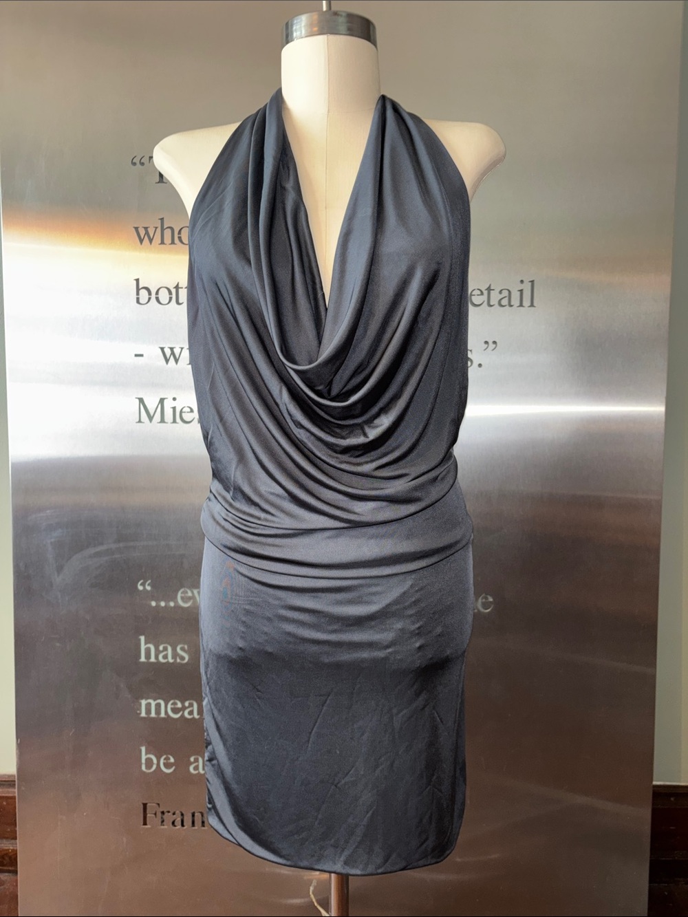 🆕 Moda International Slate Gray Draped Halter Mini Dress